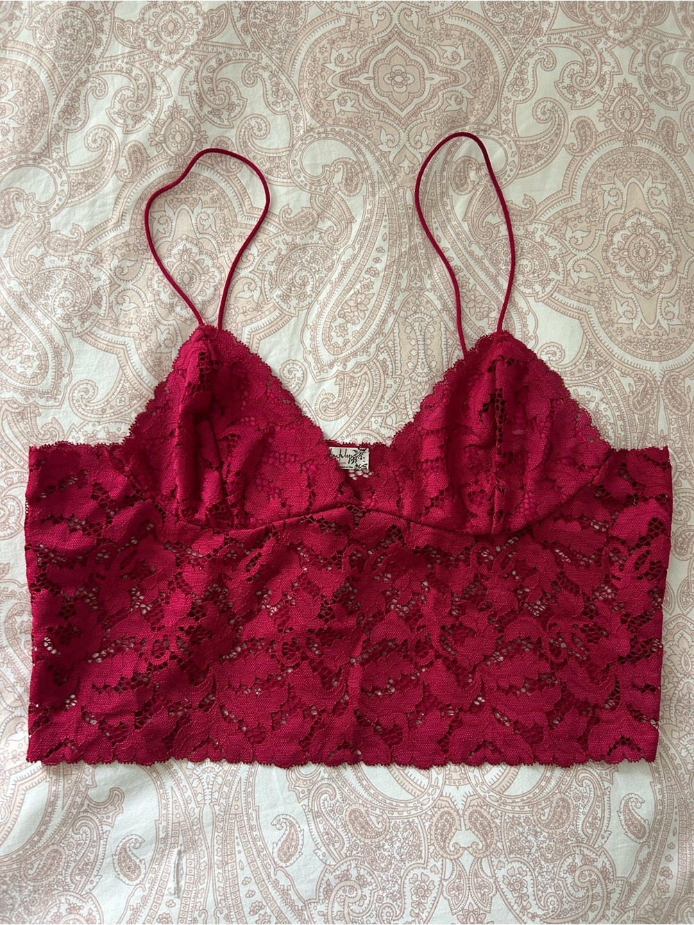 Free People intimately fp lacey lace brami in raspberry red, size S
